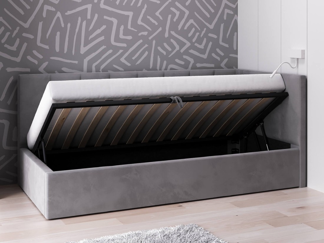 Kárpitozott kanapéágy 90x200 as konténerrel és kerettel Grafitovy Velvet Tom