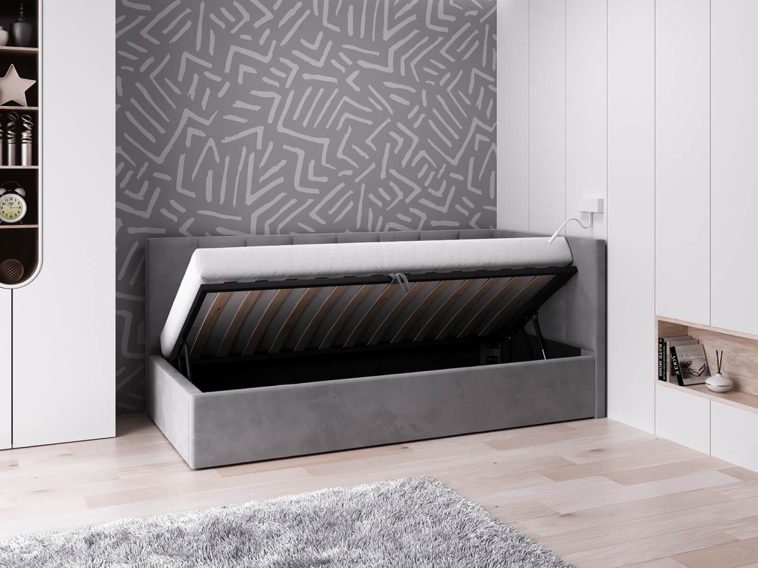 Kárpitozott kanapéágy 90x200 as konténerrel és kerettel Grafitovy Velvet Tom