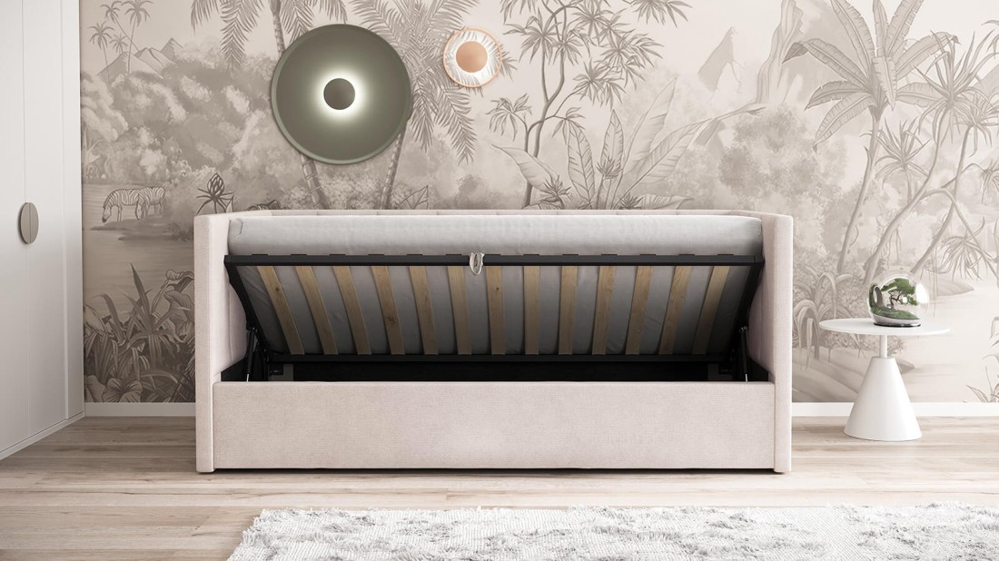 Kárpitozott kanapéágy 90x200 as konténerrel és kerettel Soro21 Urus