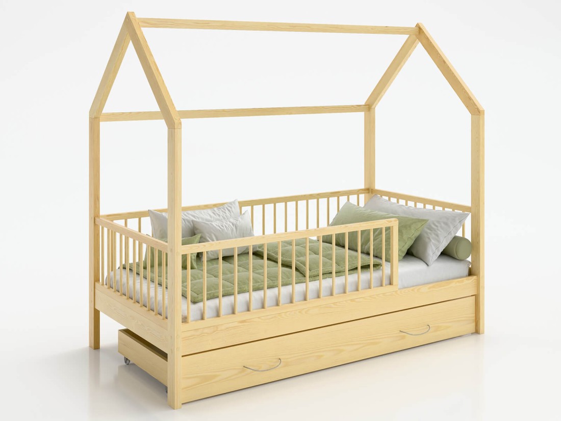 Gyerekágy 80x160cm Házikó D9S, fiókkal és ágyrácstal fenyő