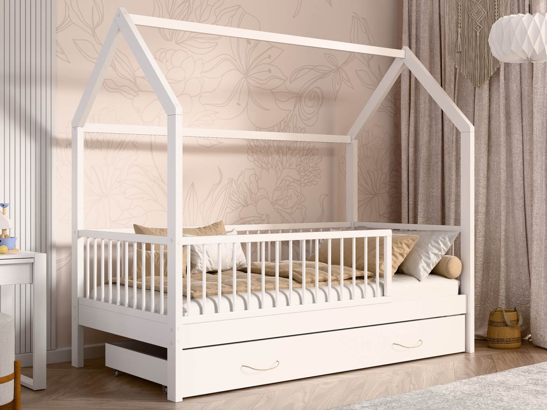 Gyerekágy 80x160cm Házikó D9S, fiókkal és ágyrácstal fehér