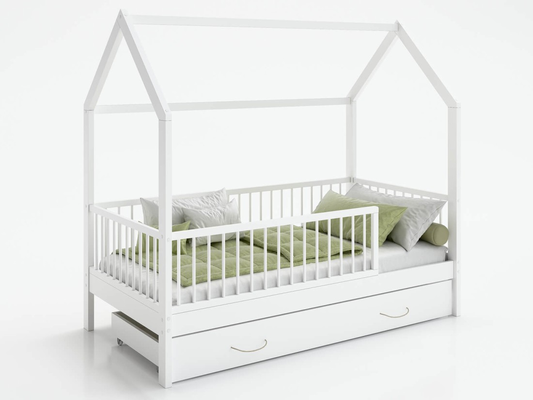Gyerekágy 80x160cm Házikó D9S, fiókkal és ágyrácstal fehér