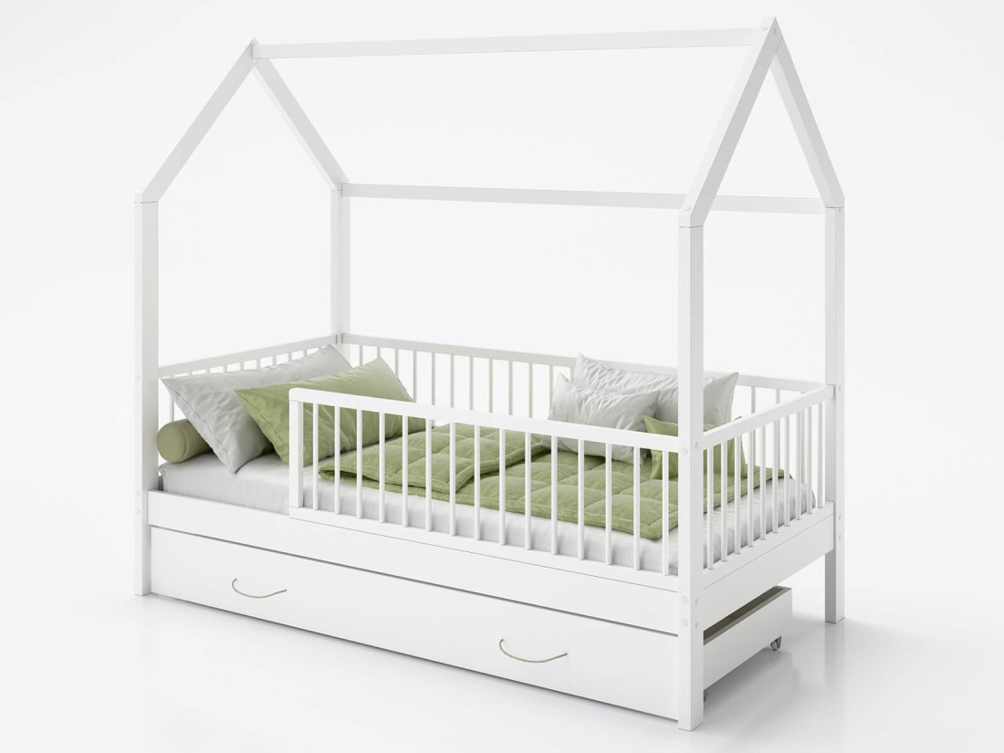 Gyerekágy 80x160cm Házikó D9S, fiókkal és ágyrácstal fehér