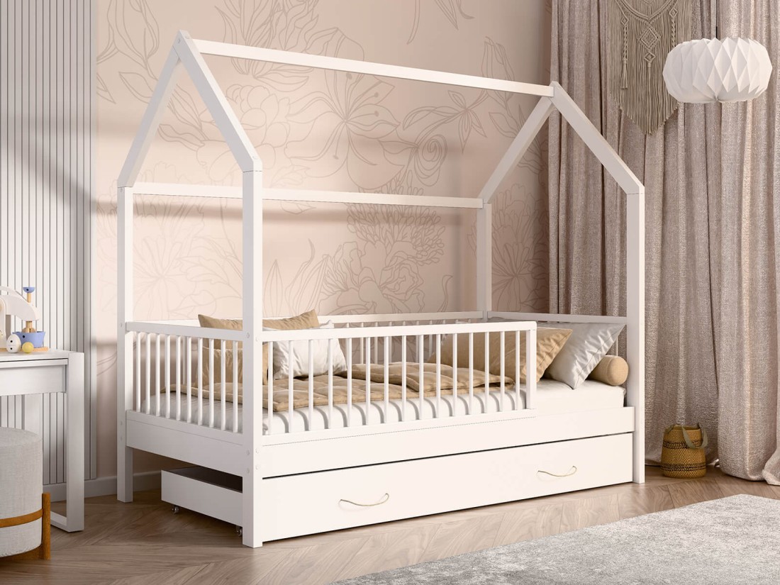 Gyerekágy 80x160cm Házikó D9S, fiókkal és ágyrácstal fehér