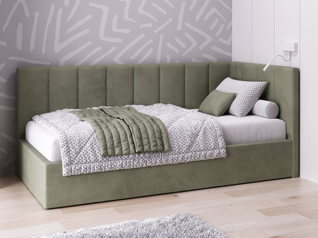 Kárpitozott kanapéágy 90x200 as konténerrel és kerettel Olíva Velvet Tom