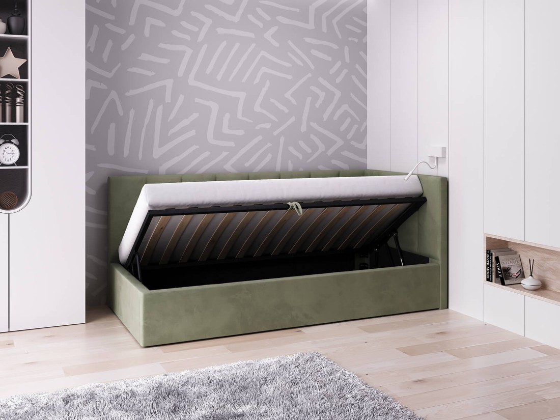 Kárpitozott kanapéágy 90x200 as konténerrel és kerettel Olíva Velvet Tom