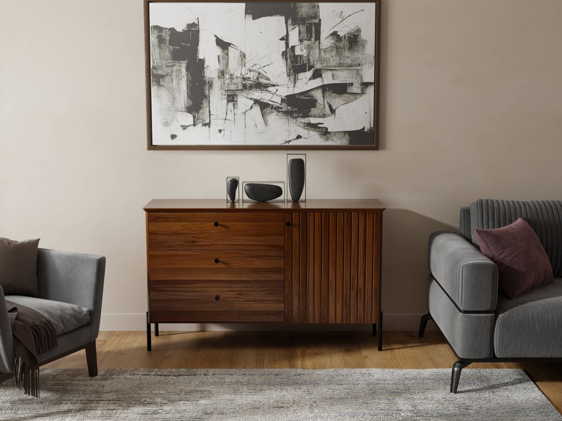 Bükkfa komód Lamelo szélesség 143 cm Diófa