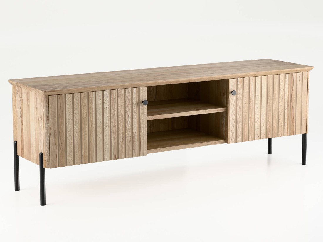 TV szekrény bükkfá Lamelo, szélesség 158 cm, Natúr bükk