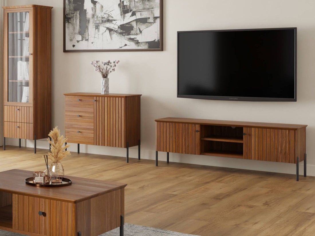 TV szekrény bükkfá Lamelo, szélesség 158 cm, Rusztikus tölgy