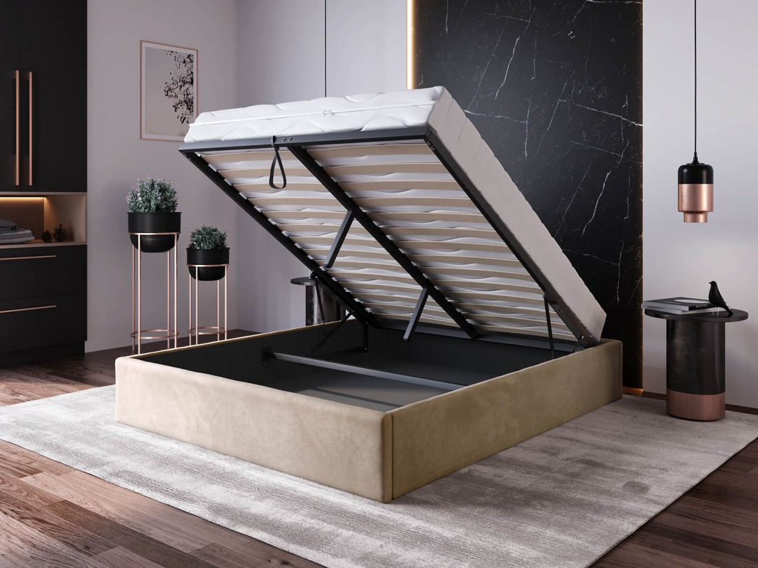 Kárpitozott ágy tárolóhellyel 120x200 fejtámla nélkül  BOX Line Barna Velvet