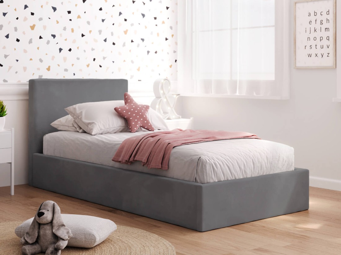 Kárpitozott gyerekágy 90x200 as konténerrel és kerettel, grafit színű Velvet Kids Line 4