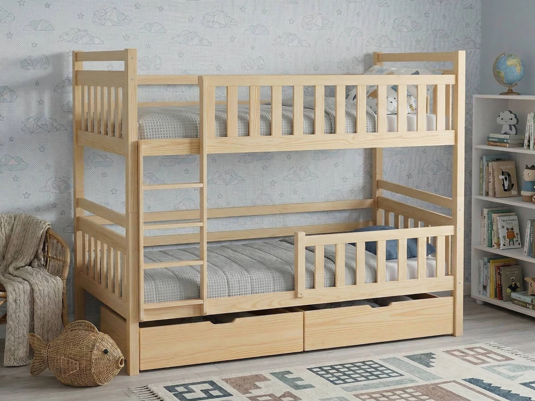 Fából készült emeletes ágy fiókokkal 90x200cm P4S fenyő