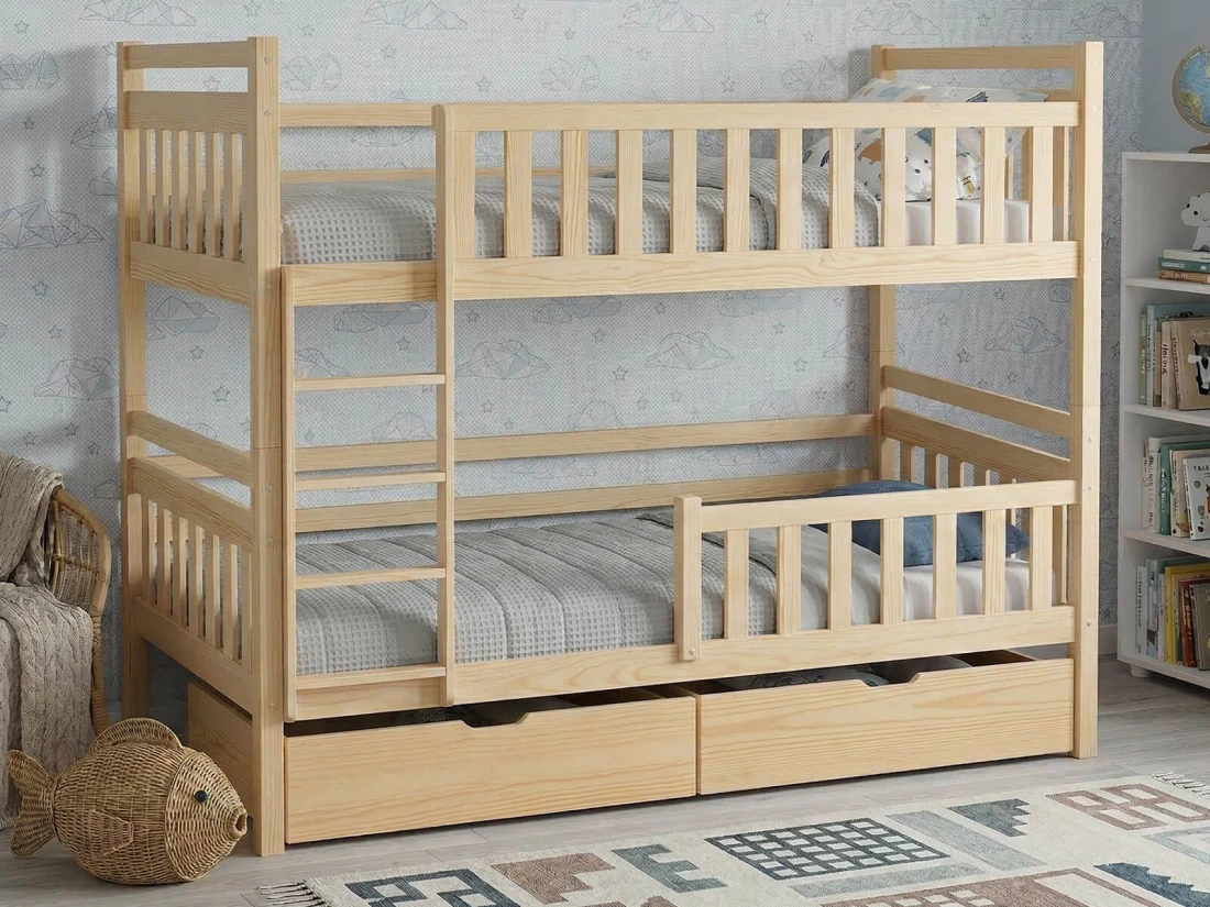 Fából készült emeletes ágy fiókokkal 90x200cm P4S fenyő