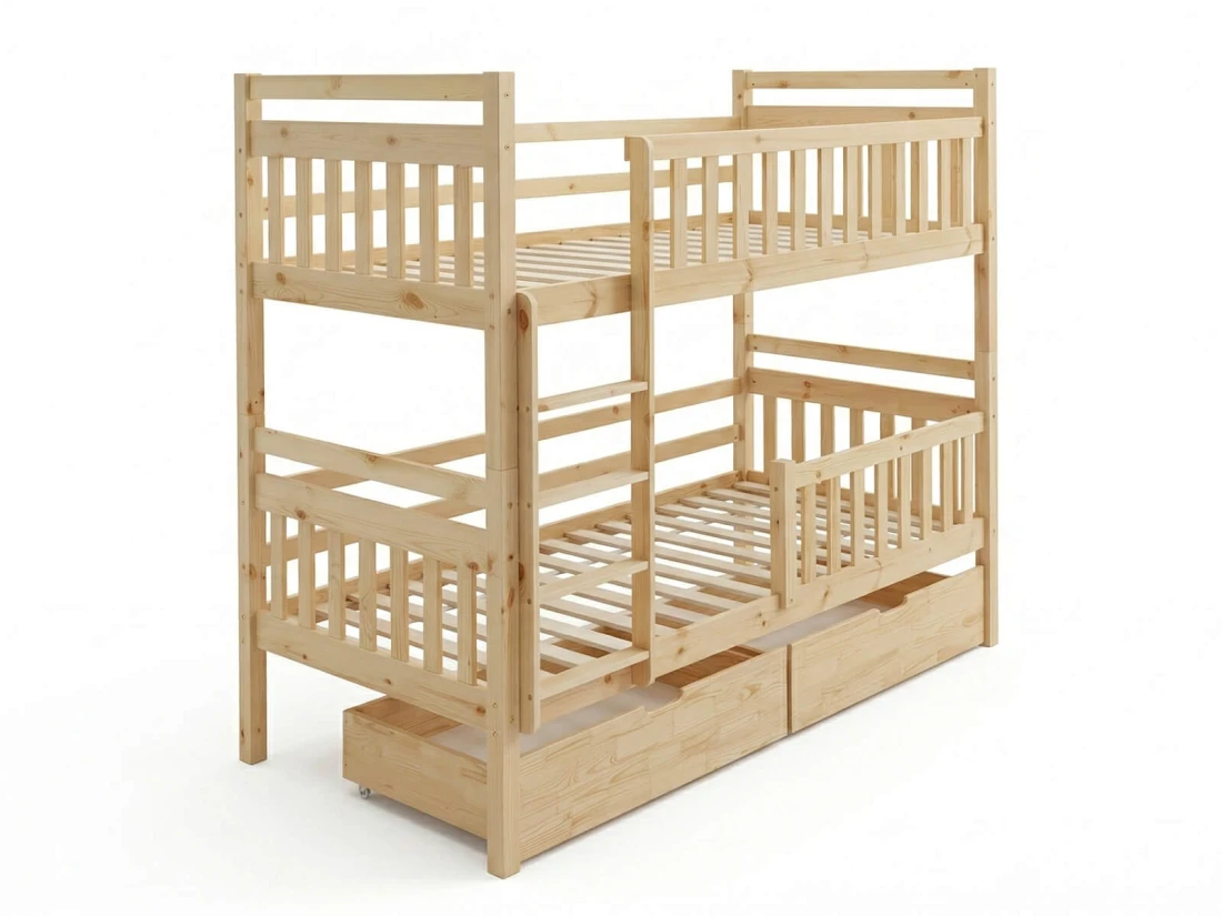 Fából készült emeletes ágy fiókokkal 90x200cm P4S fenyő