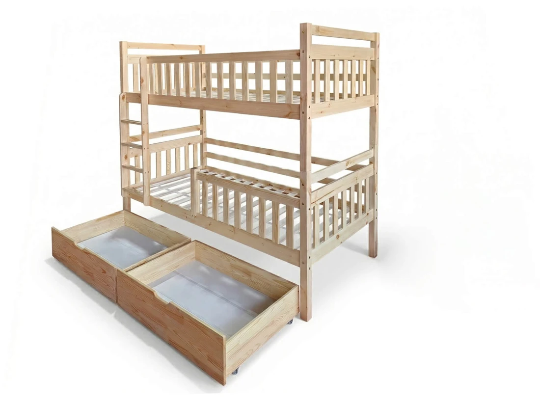 Fából készült emeletes ágy fiókokkal 90x200cm P4S fenyő