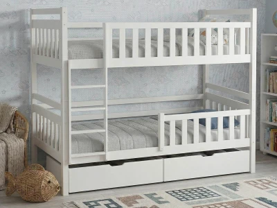 Fából készült emeletes ágy fiókokkal 90x200cm P4S fehér