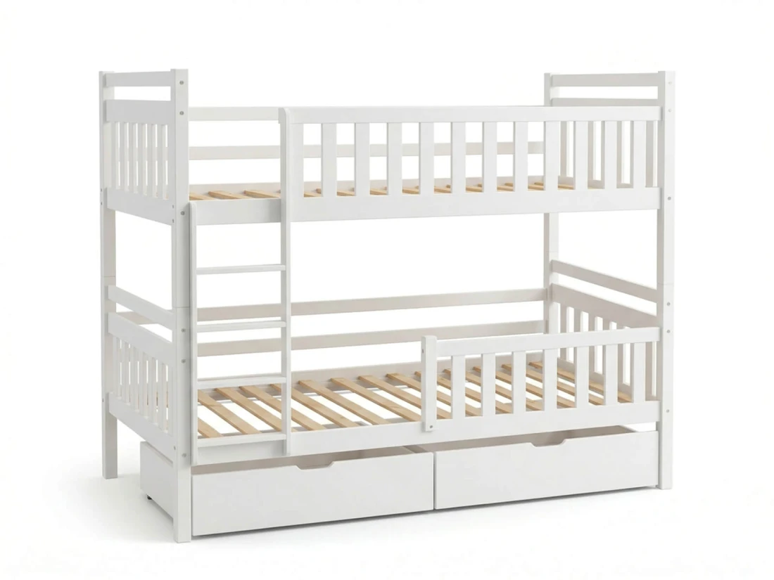 Fából készült emeletes ágy fiókokkal 90x200cm P4S fehér