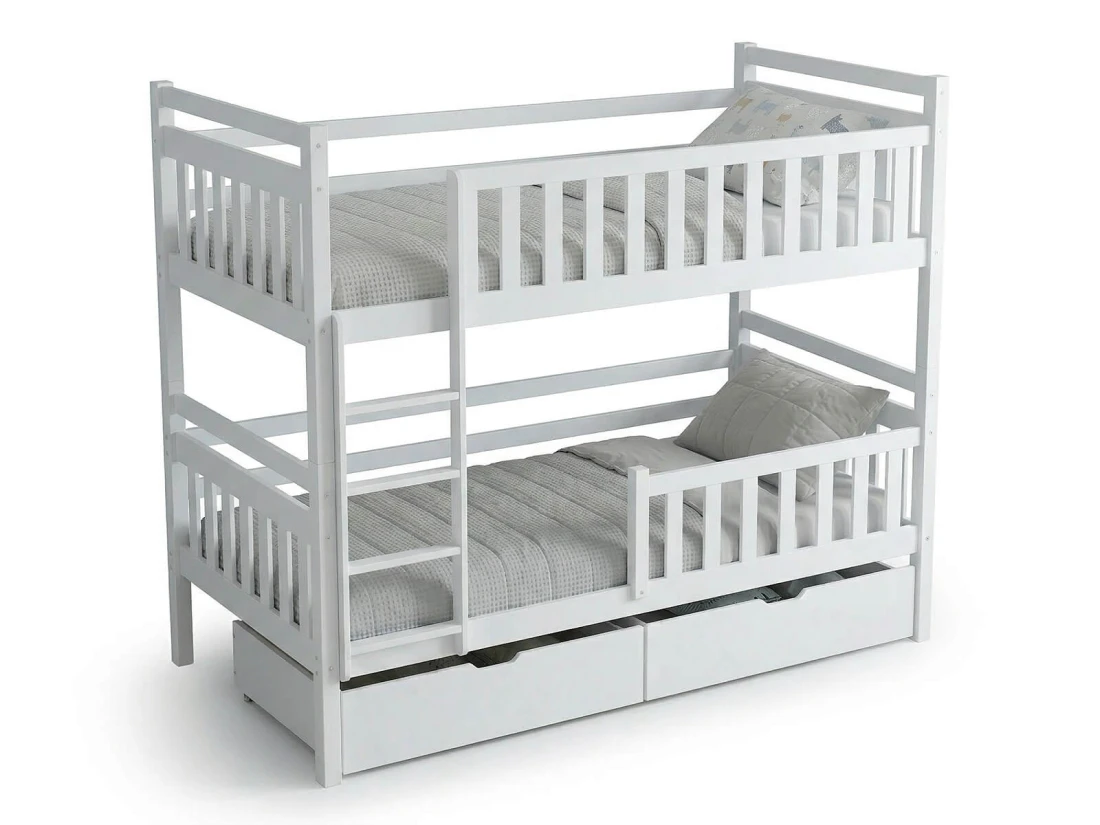 Fából készült emeletes ágy fiókokkal 90x200cm P4S fehér