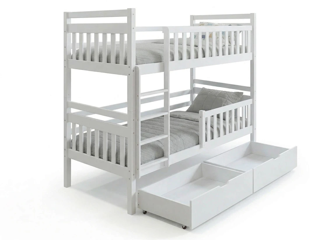 Fából készült emeletes ágy fiókokkal 90x200cm P4S fehér