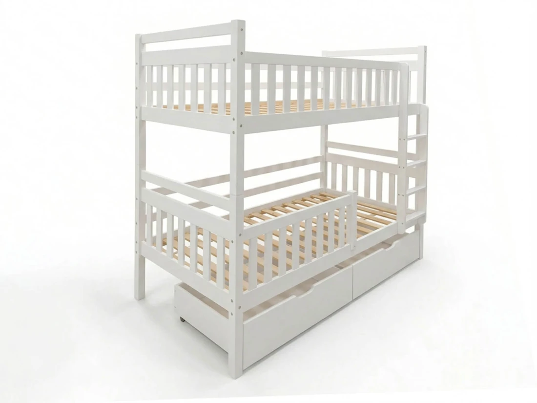 Fából készült emeletes ágy fiókokkal 90x200cm P4S fehér