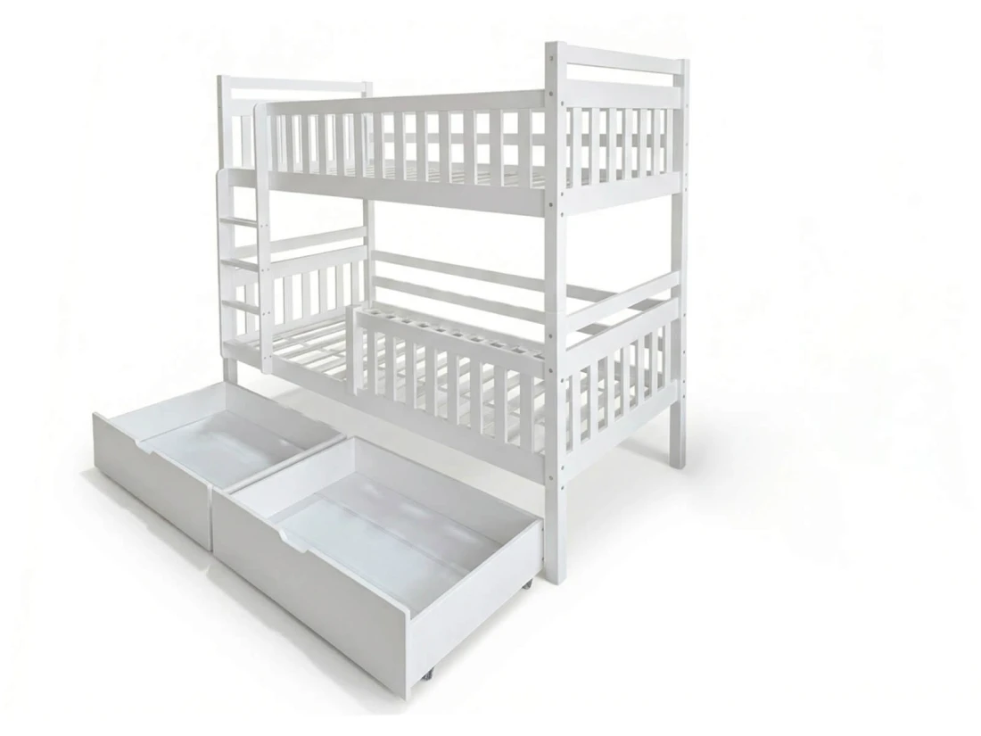 Fából készült emeletes ágy fiókokkal 90x200cm P4S fehér