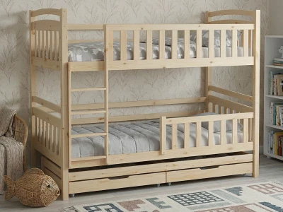 Fából készült emeletes ágy 3 fő részére fiókokkal 90x200 P3S fenyő