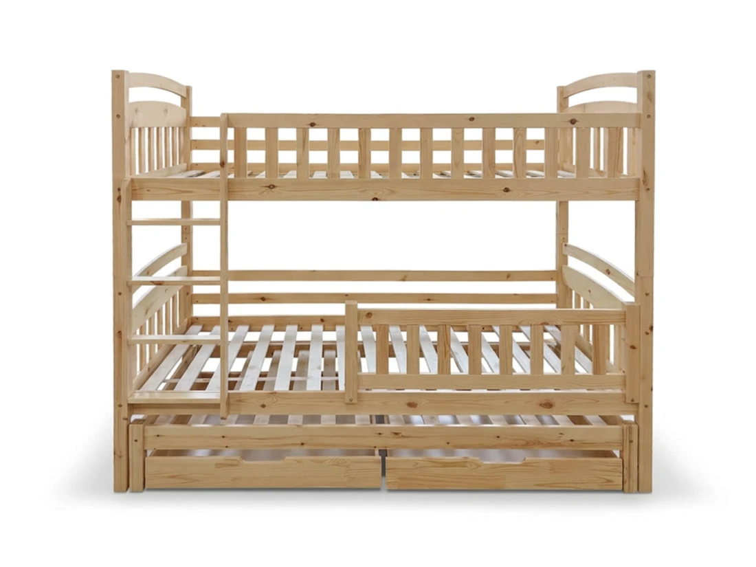 Fából készült emeletes ágy 3 fő részére fiókokkal 90x200 P3S fenyő