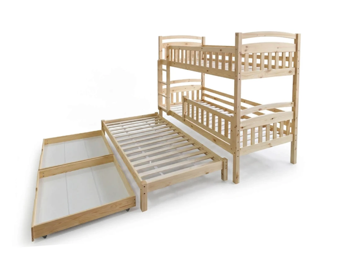 Fából készült emeletes ágy 3 fő részére fiókokkal 90x200 P3S fenyő