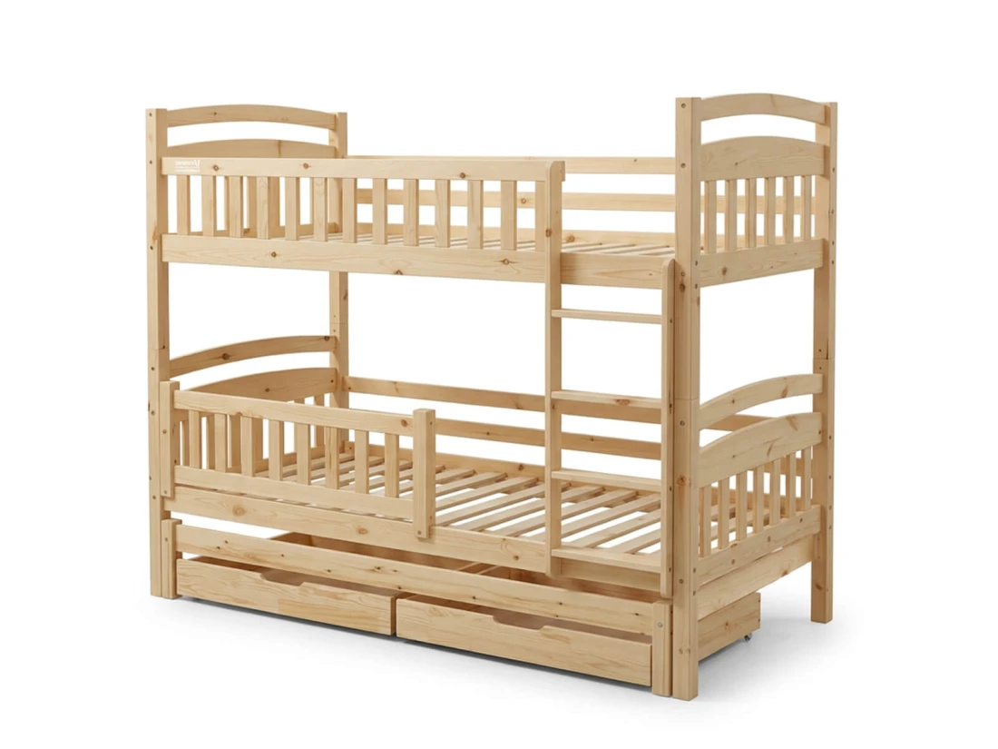 Fából készült emeletes ágy 3 fő részére fiókokkal 90x200 P3S fenyő
