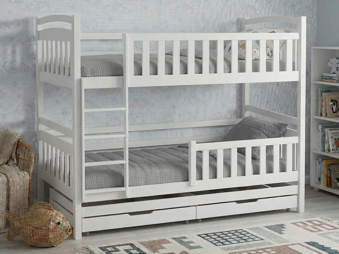 Fából készült emeletes ágy 3 fő részére fiókokkal 90x200 P3S fehér