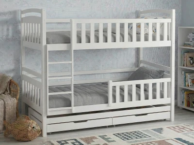 Fából készült emeletes ágy 3 fő részére fiókokkal 90x200 P3S fehér