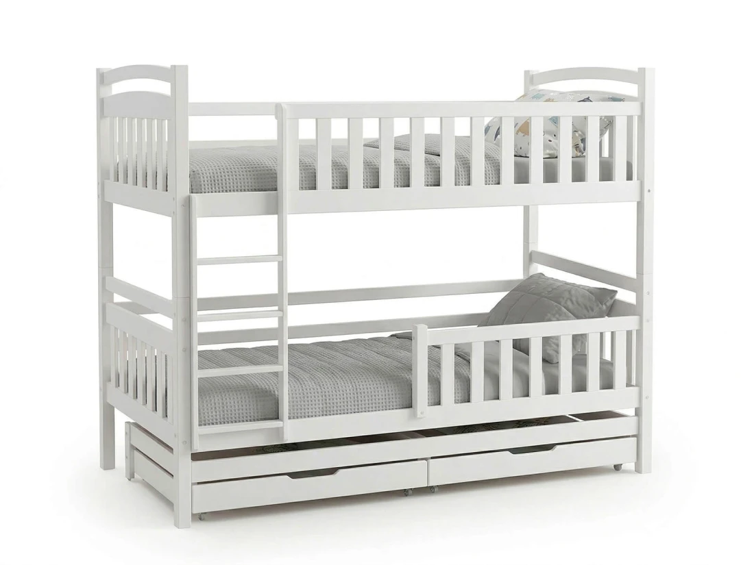 Fából készült emeletes ágy 3 fő részére fiókokkal 90x200 P3S fehér