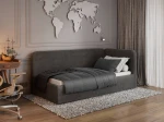 Kárpitozott egyszemélyes kanapé 90x200, konténerrel és vázzal, Bluvel 18 Grafitovy Leo