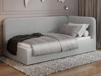 Kárpitozott egyszemélyes kanapé 90x200, konténerrel és vázzal,  Colet 04 Világos Szürke Leo