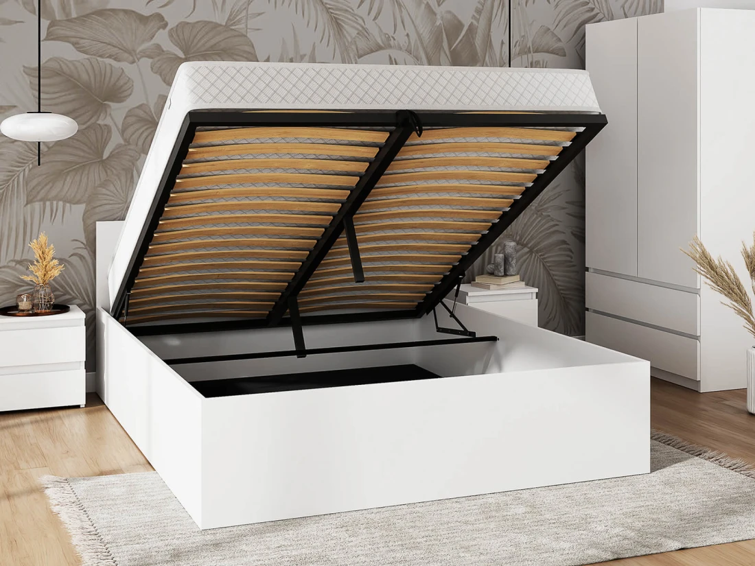 Ágy 120x200 emelhető fémkerettel és tárolórekesszel DM1 fehér