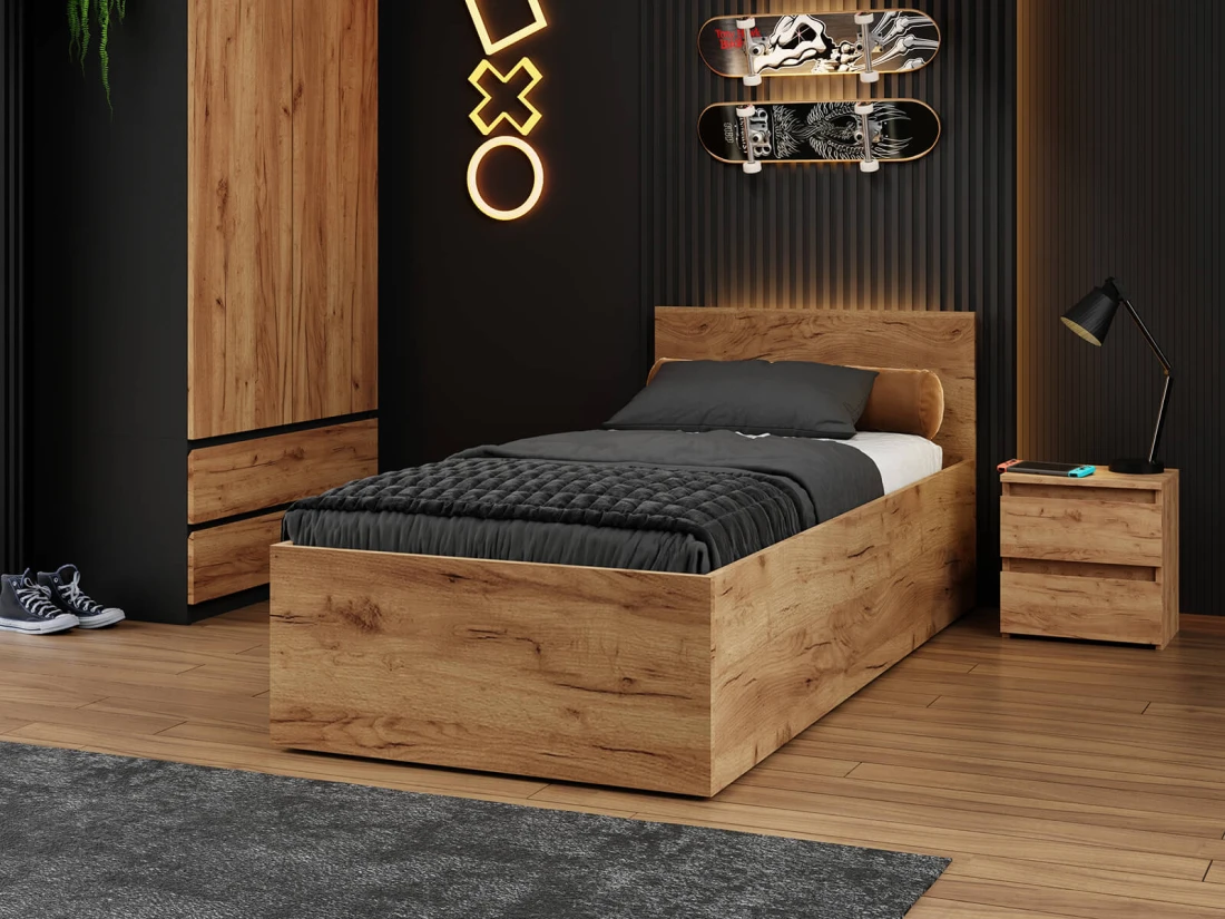 Ágy 90x200 emelhető fémkerettel és tárolórekesszel DM1 tölgy craft
