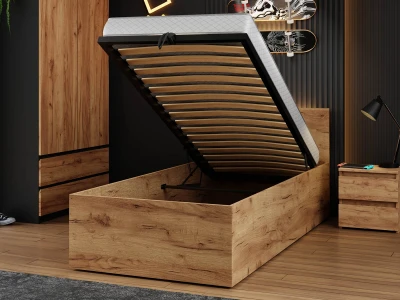 Ágy 90x200 emelhető fémkerettel és tárolórekesszel DM1 tölgy craft