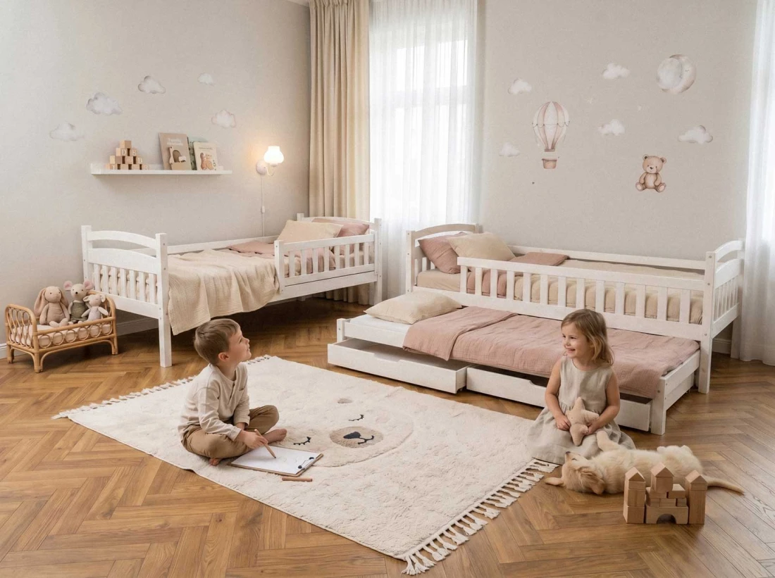 Fából készült emeletes ágy 3 fő részére fiókokkal 90x200 P3S fehér