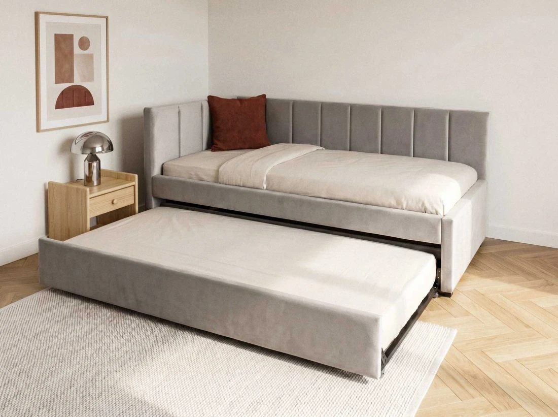 Kárpitozott kihúzható kétszemélyes kanapéágy 90x200 cm Dan Bluvel 03