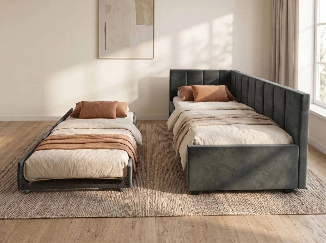 Kárpitozott kihúzható kétszemélyes kanapéágy 90x200 cm Dan Bluvel 18