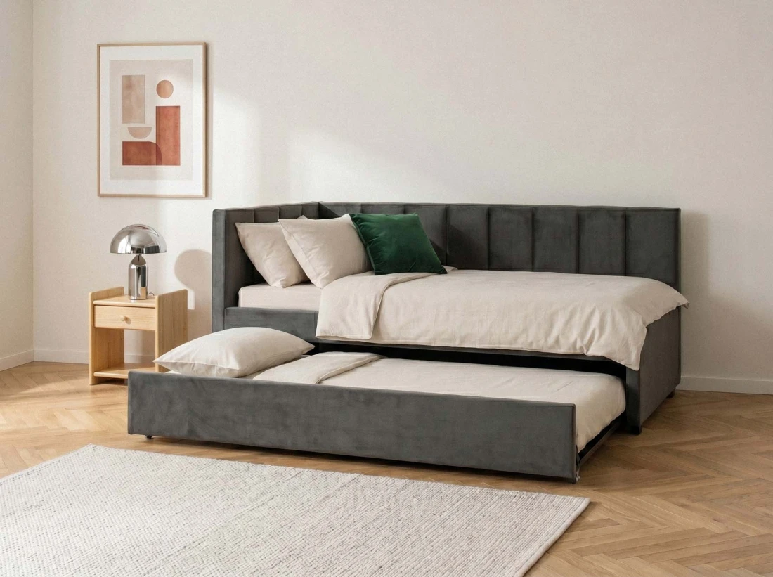 Kárpitozott kihúzható kétszemélyes kanapéágy 90x200 cm Dan Bluvel 18