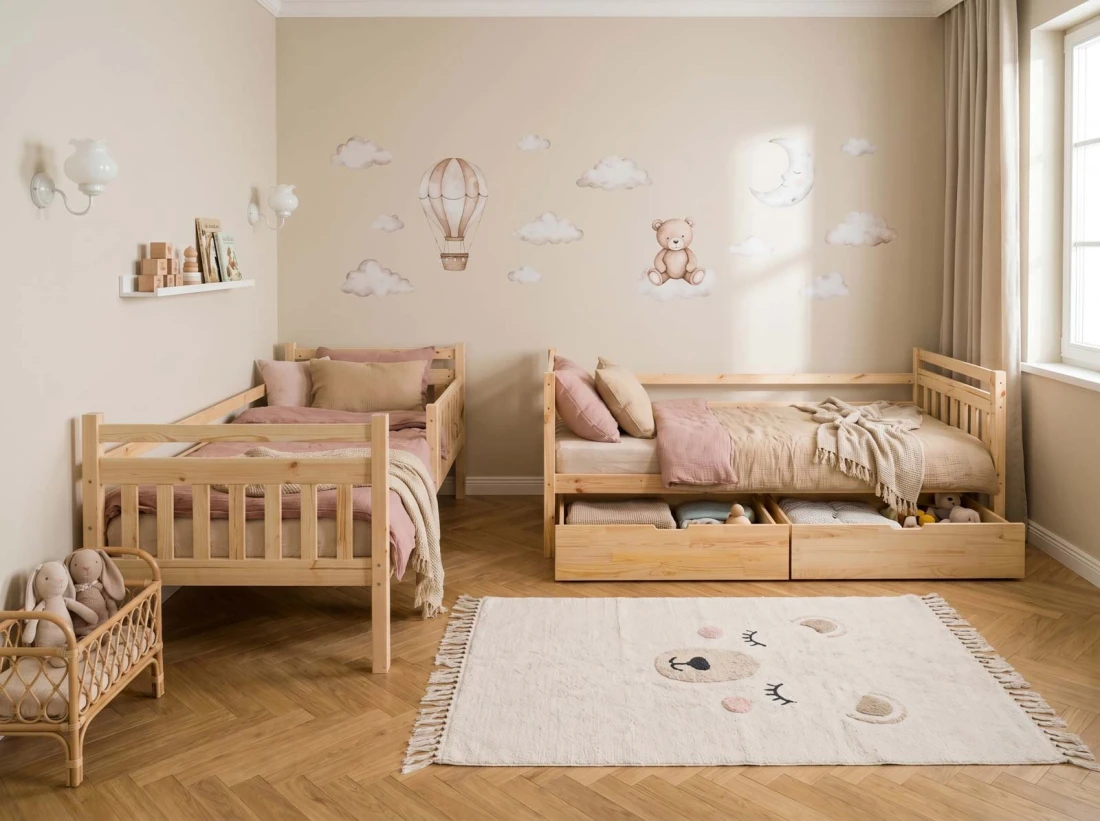 Fából készült emeletes ágy fiókokkal 90x200cm P4S fenyő