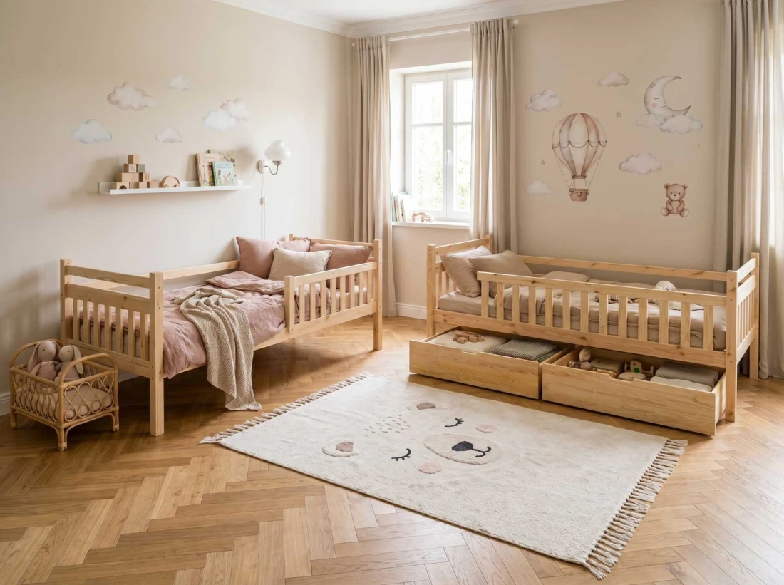 Fából készült emeletes ágy fiókokkal 90x200cm P4S fenyő