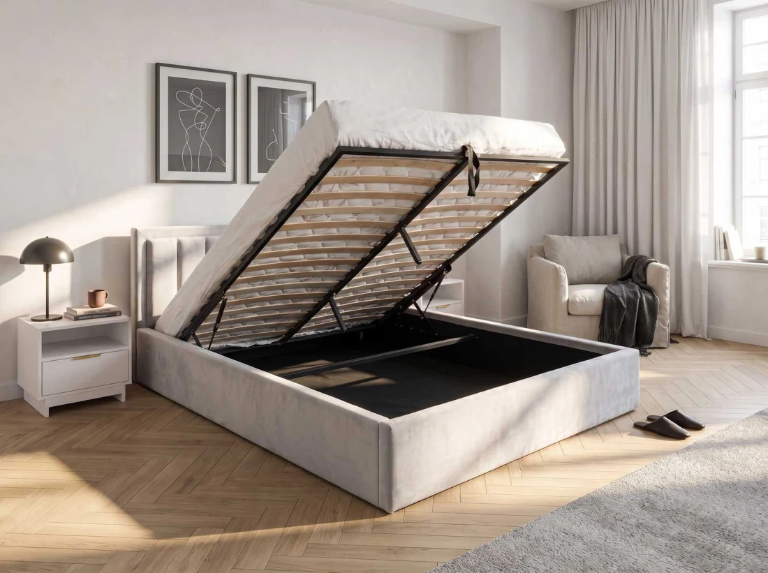 Kárpitozott ágy tárolóhellyel TOP line 9 Bluvel 03 140x200 Szürke
