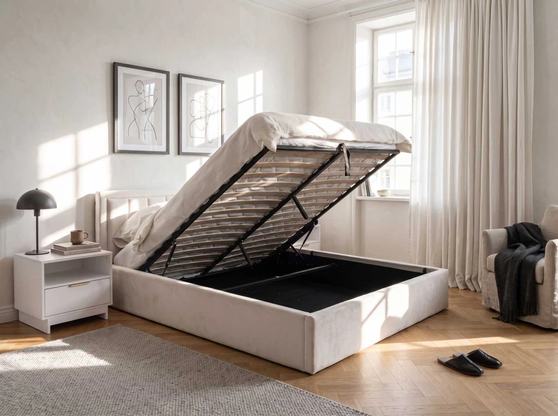 Kárpitozott ágy tárolóhellyel TOP line 9 Bluvel 22 160x200 Bézs