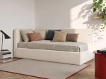 Kárpitozott egyszemélyes kanapé 90x200, konténerrel és vázzal, Bluvel 22 Bézs Leo
