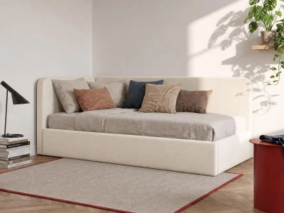 Kárpitozott egyszemélyes kanapé 90x200, konténerrel és vázzal, Bluvel 22 Bézs Leo