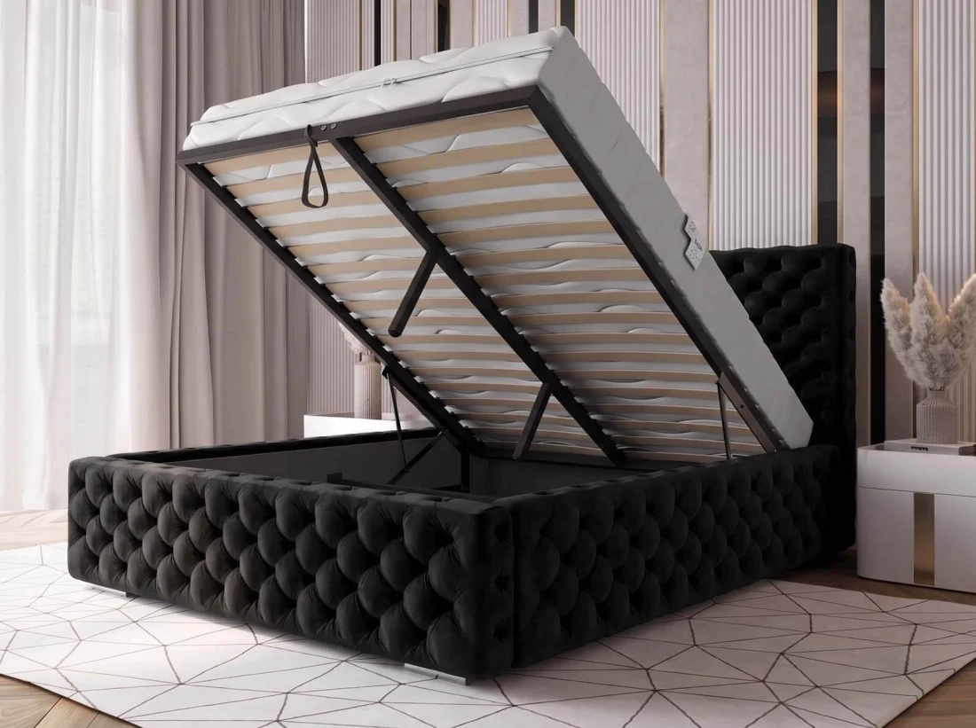 Kárpitozott ágy 160x200 tárolóhellyel PRO line 15 fekete Bluvel 19