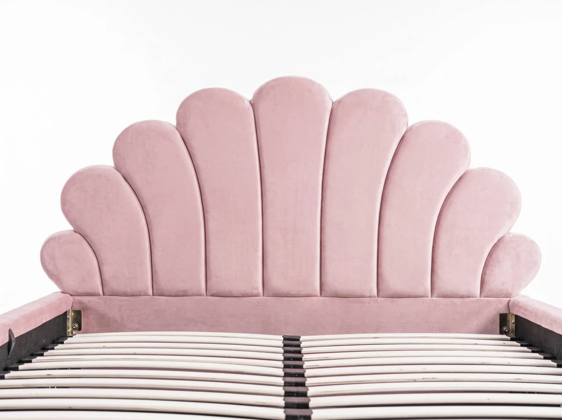 Kárpitozott gyerekágy 120x200 as konténerrel és kerettel, rózsaszín színű Velvet Kids Line 3 Kagyló