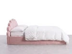 Kárpitozott gyerekágy 120x200 as konténerrel és kerettel, rózsaszín színű Velvet Kids Line 3 Kagyló